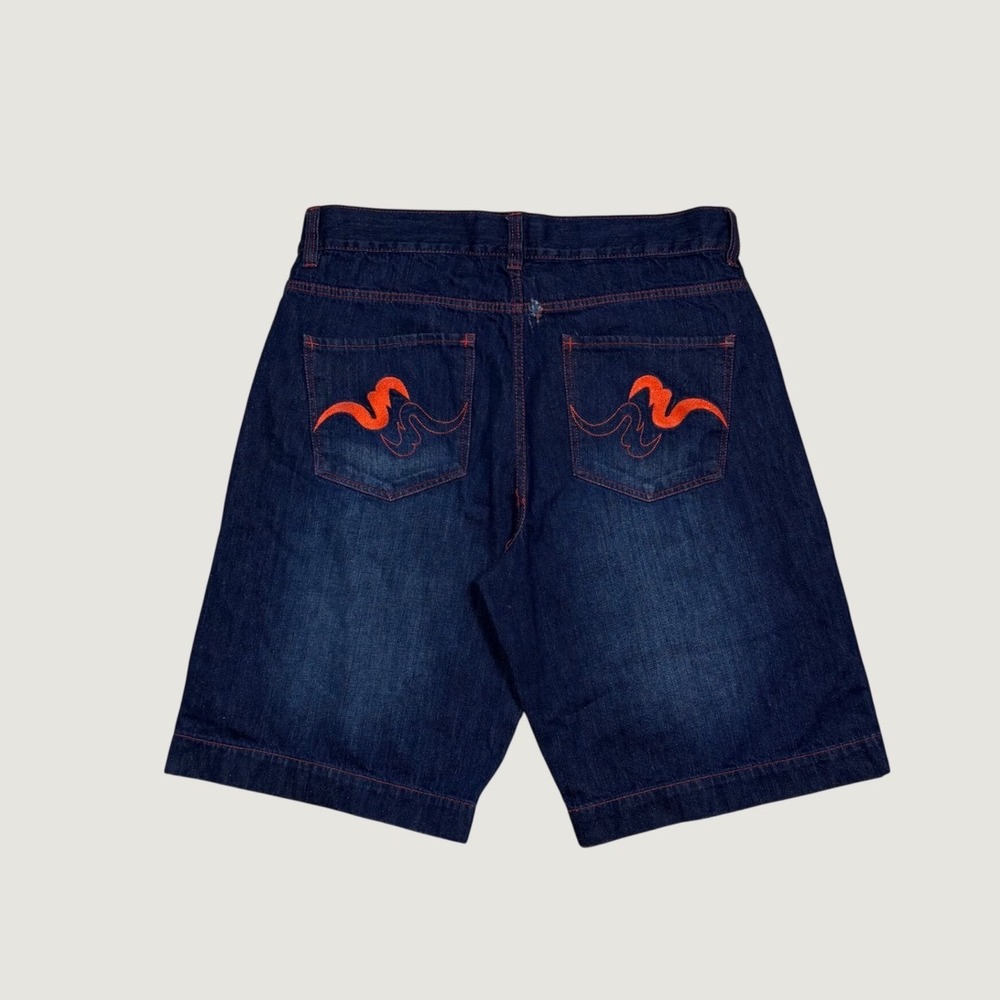 WR GASS WR7 Mens Dark Wash Denim Shorts Red Stitching Embroidered Pockets 38